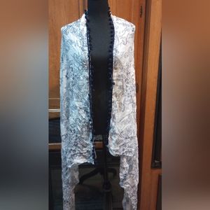 Lightweight Semi Sheer Wrap White& Blue Paisley Print Fringed with Small…